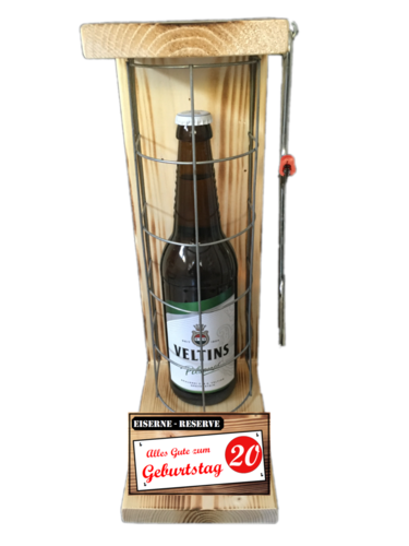"Alles Gute zum 20 Geburtstag" Die Eiserne Reserve mit einer Flasche Veltins Pilsener 0,50L