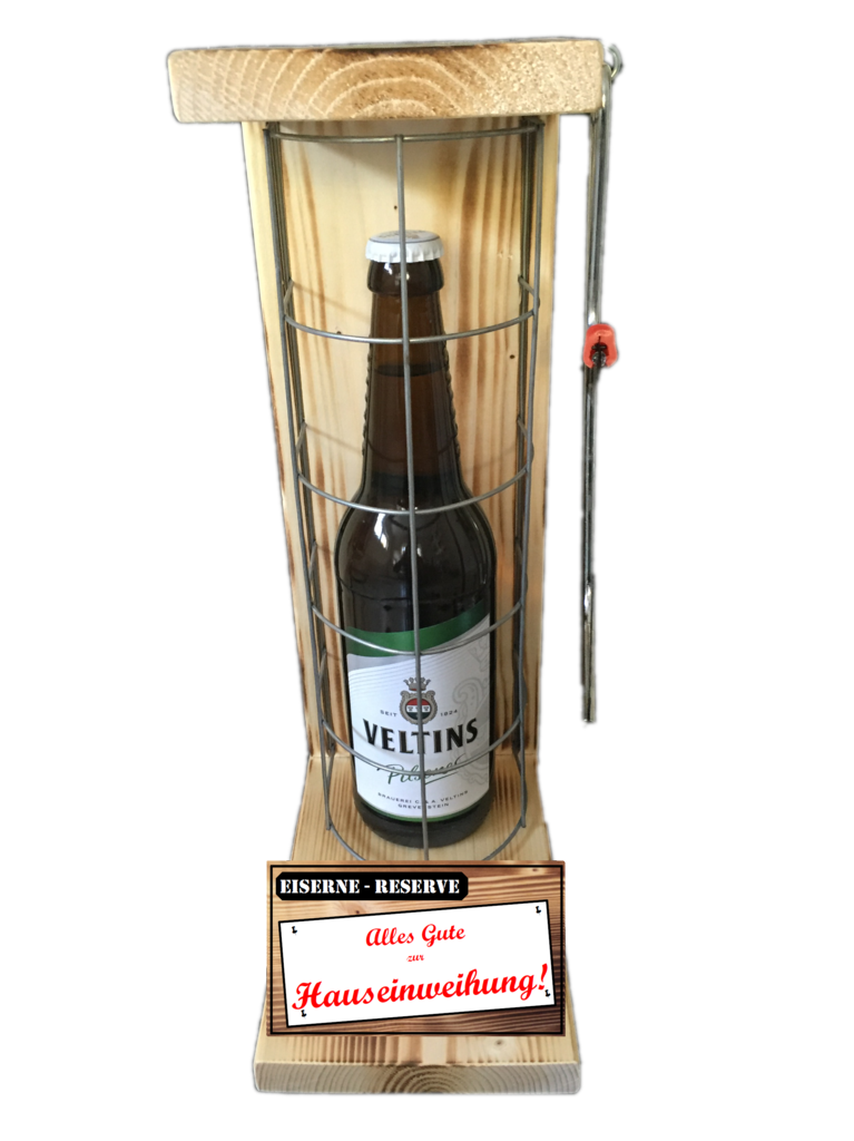 "Alles Gute zur Hauseinweihung"  Die Eiserne Reserve mit einer Flasche Veltins Pilsener 0,50L
