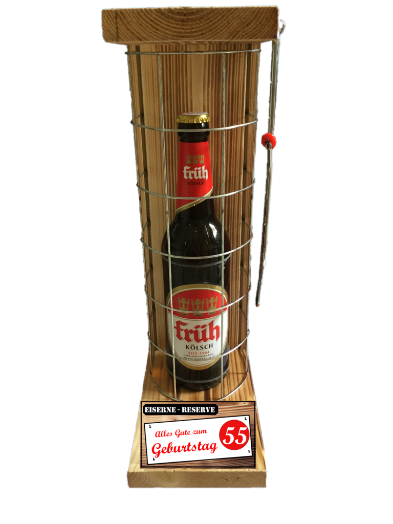 "Alles Gute zum 55 Geburtstag" Die Eiserne Reserve mit einer Flasche Früh Kölsch 0,50L