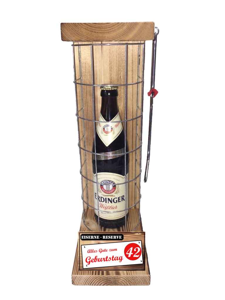 "Alles Gute zum 42 Geburtstag" Die Eiserne Reserve mit einer Flasche Erdinger Weißbier 0,50L