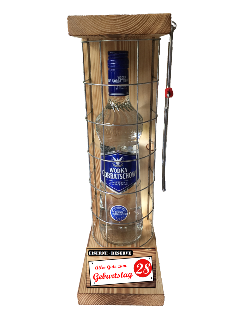 "Alles Gute zum 28 Geburtstag" Die Eiserne Reserve mit einer Flasche Wodka Gorbatschow 0,70L
