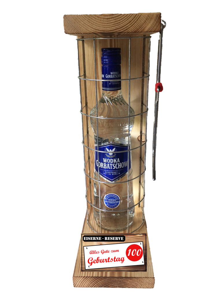"Alles Gute zum 100 Geburtstag" Die Eiserne Reserve mit einer Flasche Wodka Gorbatschow 0,70L