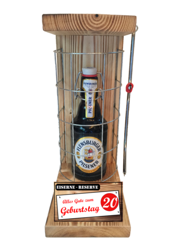 "Alles Gute zum 20 Geburtstag" Die Eiserne Reserve mit einer Flasche Flensburger Pilsener 0,33L