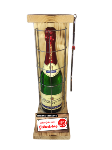 "Alles Gute zum 23 Geburtstag" Die Eiserne Reserve mit einer Flasche Rotkäppchen Sekt 0,75L