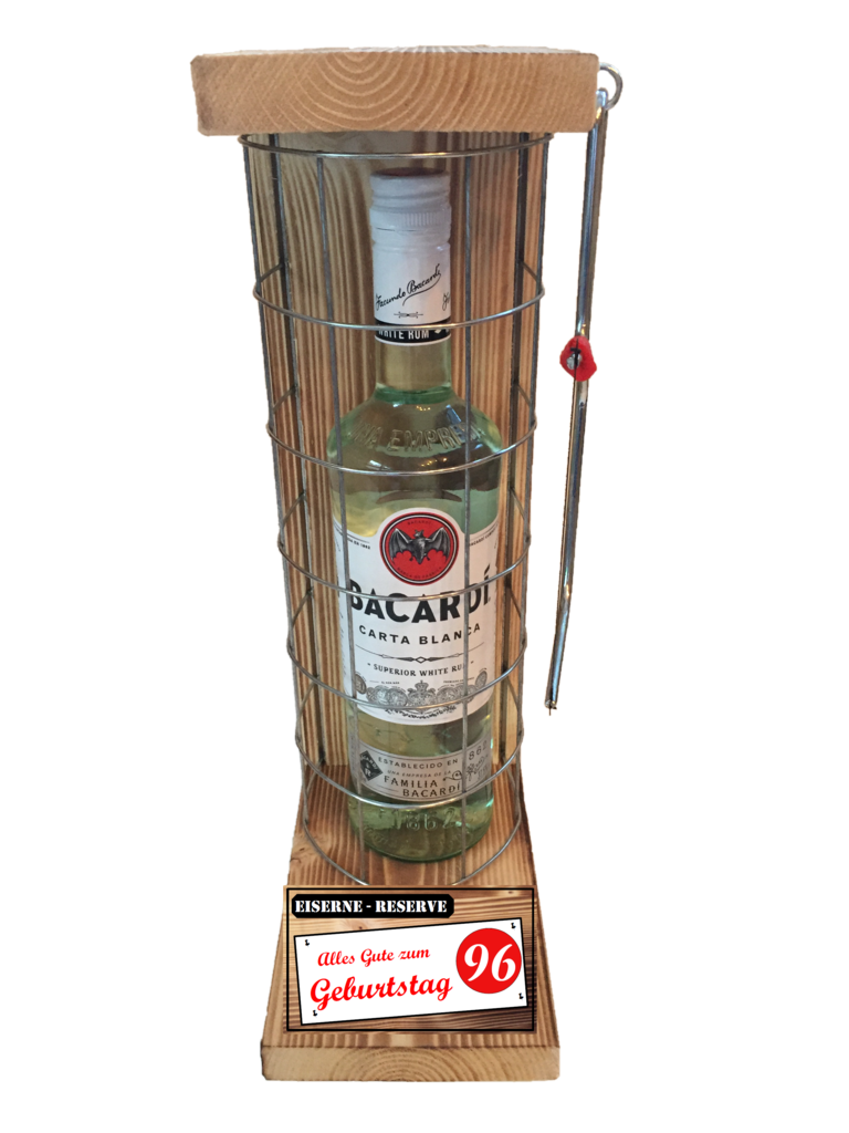 "Alles Gute zum 96 Geburtstag" Die Eiserne Reserve mit einer Flasche Bacardi Rum 0,70L