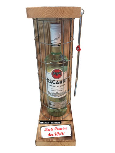 "Beste Cousine der Welt " Die Eiserne Reserve mit einer Flasche Bacardi Rum 0,70L