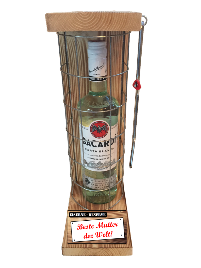 "Beste Mutter der Welt " Die Eiserne Reserve mit einer Flasche Bacardi Rum 0,70L