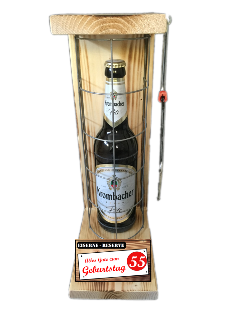 "Alles Gute zum 55 Geburtstag" Die Eiserne Reserve mit einer Flasche Krombacher Pils 0,50L