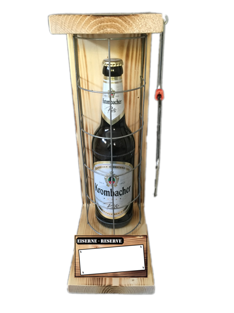 "Für unseren Torschützenkönig " Die Eiserne Reserve mit einer Flasche Krombacher Pils 0,50L