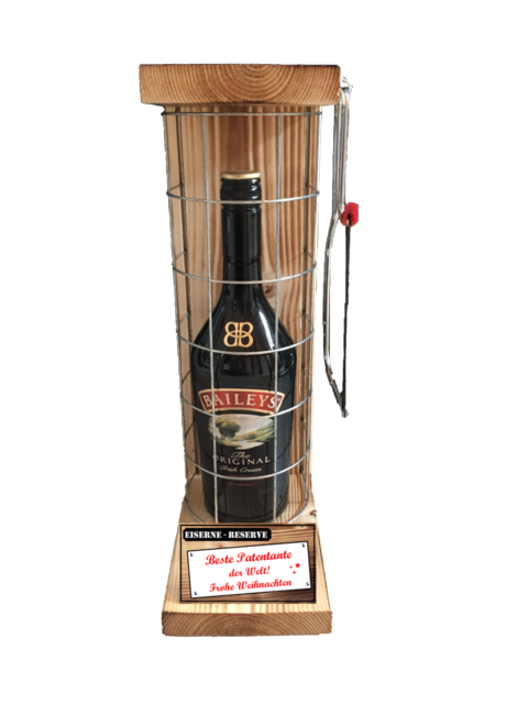 "Beste Patentante der Welt! Frohe Weihnachten"Die Eiserne Reserve mit einer Flasche Baileys  0,70L