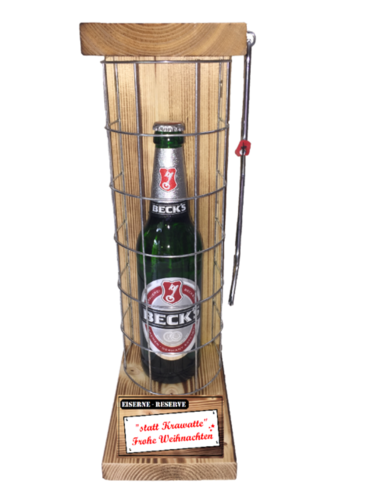 "statt Schokolade Frohe Weihnachten" Die Eiserne Reserve mit einer Flasche Becks Bier 0,50L
