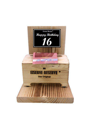 Happy Birthday 16 Geburtstag - Eiserne Reserve ® Geldbox - Geldgeschenk Schatztruhe